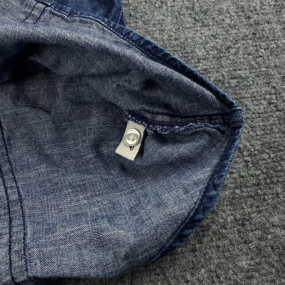 GH Bass Denim Western Jean Shirt Womens Small Pearl Snap Distressed Ranch Rodeo - Picture 9 of 10